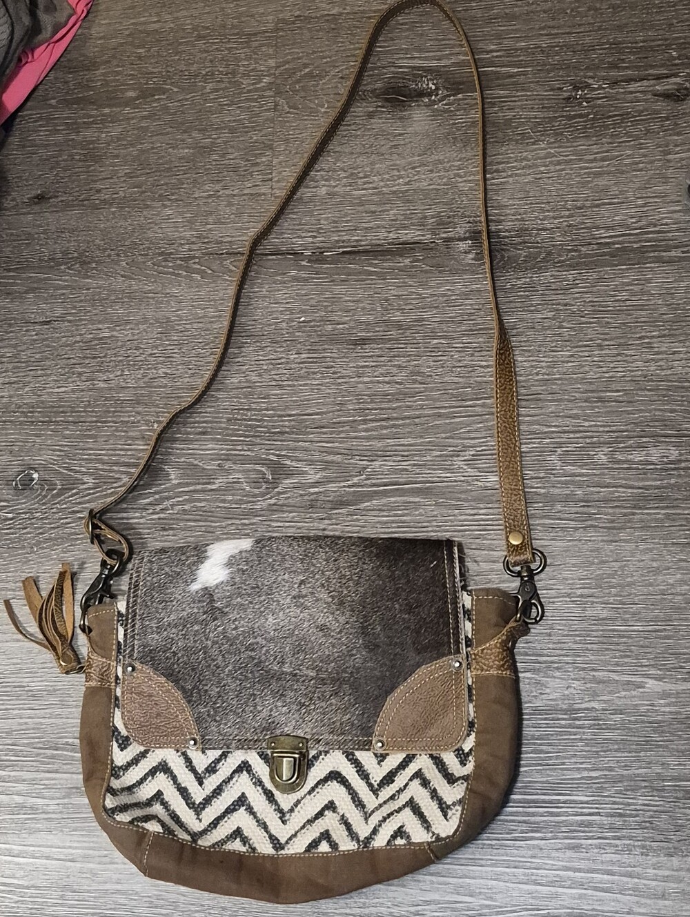 Myra Canvas, Cowhide, &  Leather Crossbody Bag w/ Cowhide Flap Front
